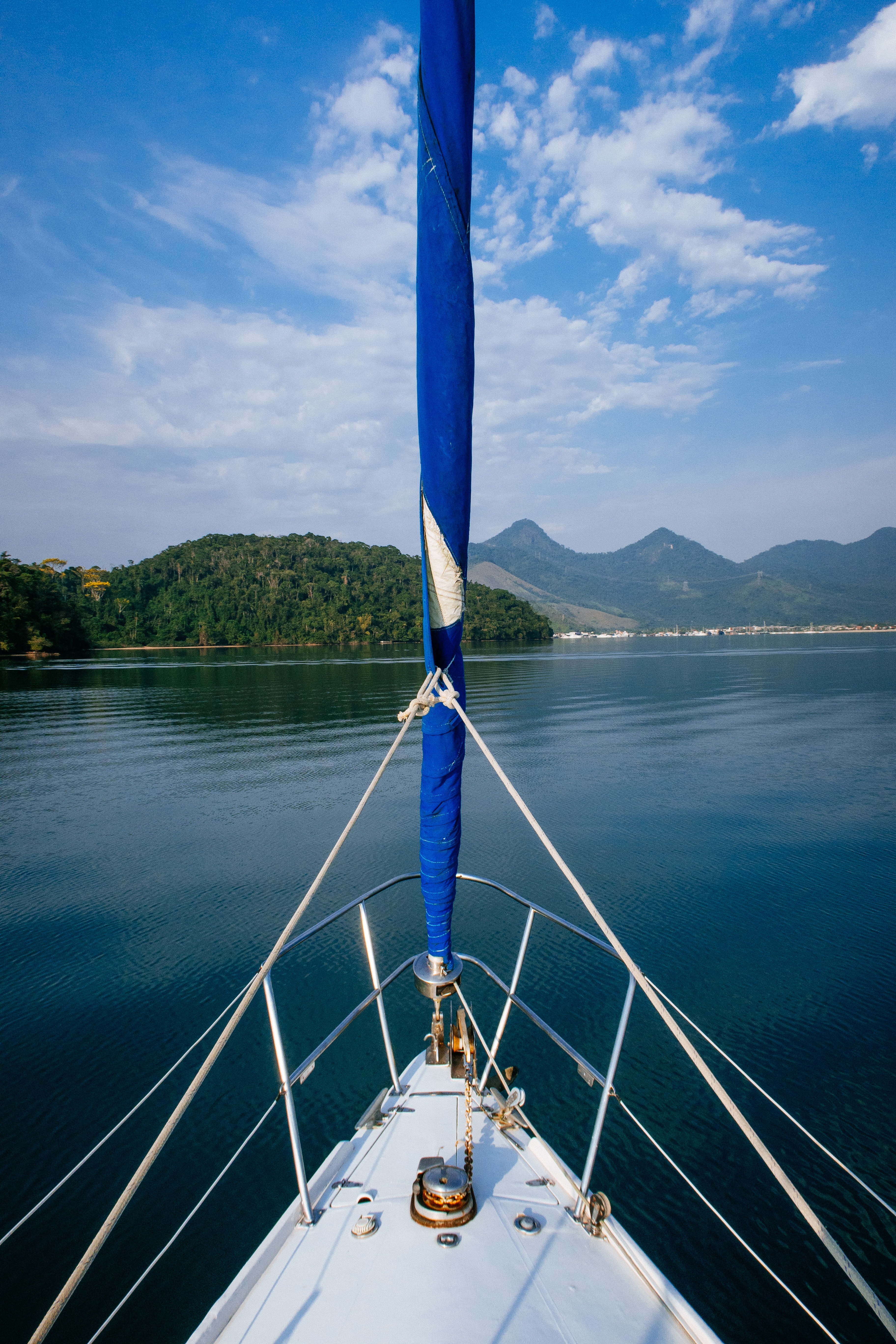 Sailboat at anchor at dusk